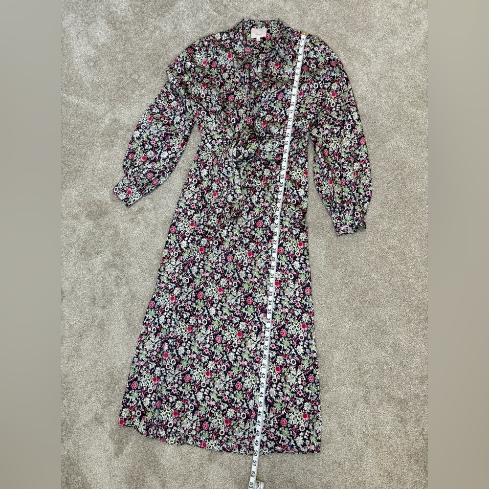 Cinq a Sept - Quin Floral Tie Midi Dress - size 6 - Layered Look, long Sleeve - Picture 5 of 15